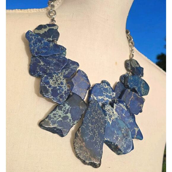 Blue Jade Chico's Necklace Semiprecious Stone Rustic Brutalist Style 18" - 22" L - Picture 15 of 15